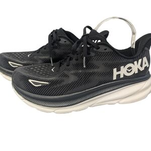 HOKA ONE ONE Men Clifton 9 Black White Shoes Size 9.5 E Wide  1132210